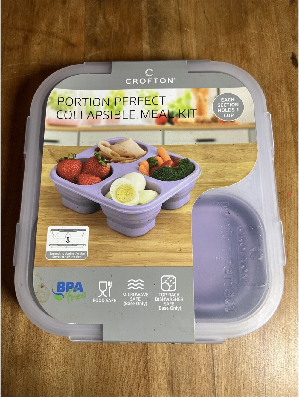 CROFTON PORTION PERFECT COLLAPSIBLE MEAL KIT One Cup Sections Purple Lunch Box
